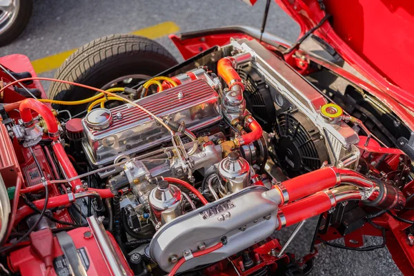 Detailed closeup view of old classic retro vintage car engine — Stok fotoğraf