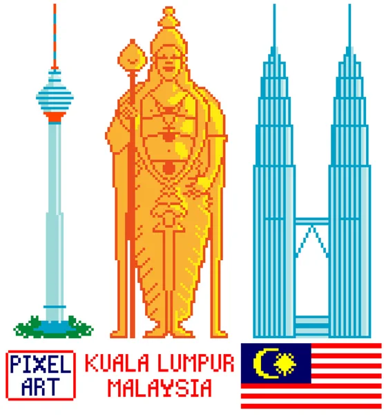Punto di riferimento Kuala Lumpur, Malesia in pixel art — Vettoriale Stock