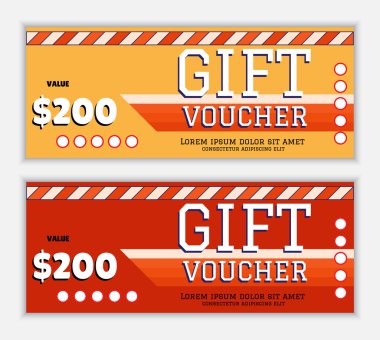 Hediye fiş şablon çizgileri ve alev kırmızı ve sarı renkler eğik bir bant. Modern ve renkli tasarım