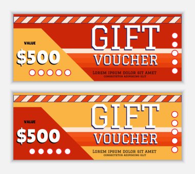 Hediye fiş şablon çizgileri ve alev kırmızı ve sarı renkler eğik bir bant. Modern ve renkli tasarım