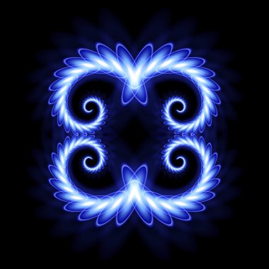 Karmaþýk tür yuvarlak çerçeve mavi neon boyalı. Neon siyah bir arka plan degrade desen. Dekor unsuru. Tasarlamak için. Üniversal kullanma. Vektör çizim