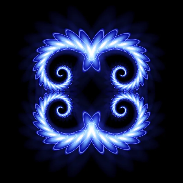 Karmaþýk tür yuvarlak çerçeve mavi neon boyalı. Neon siyah bir arka plan degrade desen. Dekor unsuru. Tasarlamak için. Üniversal kullanma. Vektör çizim