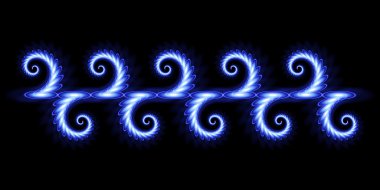 Mavi neon seamless modeli ile düz bir çizgi şeklinde çerçeve veya süsleme için bukleler. Neon siyah bir arka plan degrade desen. Dekor unsuru. Tasarlamak için. Üniversal kullanma. Vektör çizim