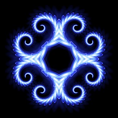 Karmaþýk tür yuvarlak çerçeve mavi neon boyalı. Neon siyah bir arka plan degrade desen. Dekor unsuru. Tasarlamak için. Üniversal kullanma. Vektör çizim