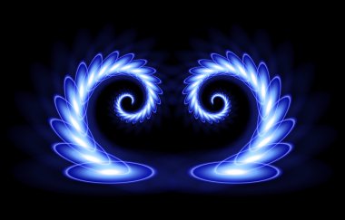 Dekorasyon, tasarım, neon mavi boyalı kullanmak için soyut öğeler kümesi. Neon siyah bir arka plan degrade desen. Dekor unsuru. Tasarlamak için. Üniversal kullanma. Vektör çizim