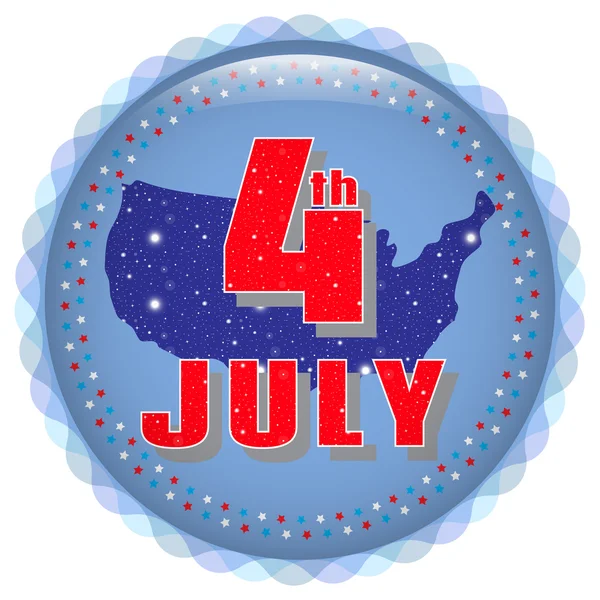 4 Temmuz. Parlak simge. 4 Temmuz Bağımsızlık Günü'nde tebrik kartı. Amerika Haritası kozmik, uzay tasarımı desen boyalı. Parlak kırmızı harfler 4 Temmuz. Vektör çizimi — Stok Vektör