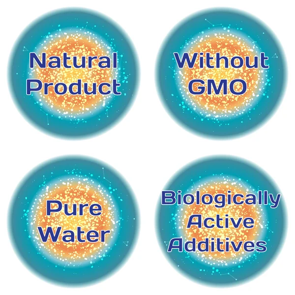 Word Natural Product. Without GMO. Pure Water. Biologically Active Additives. Health concept with text in a high-tech frame. Modern Medical concept. Vector illustration — Stock Vector