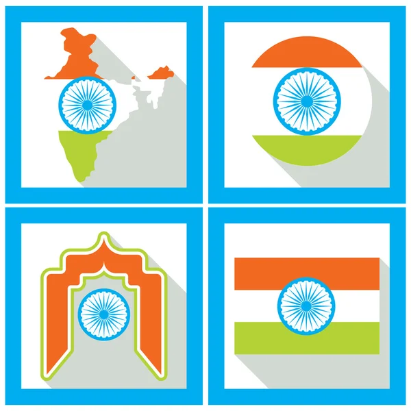 Indiens självständighetsdag. Uppsättning ikoner i platt stil — Stock vektor