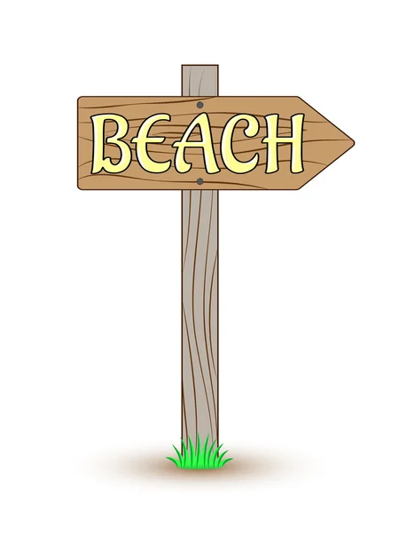 Wooden pointer to beach. Guide arrow on white background. Vector — Stock Vector