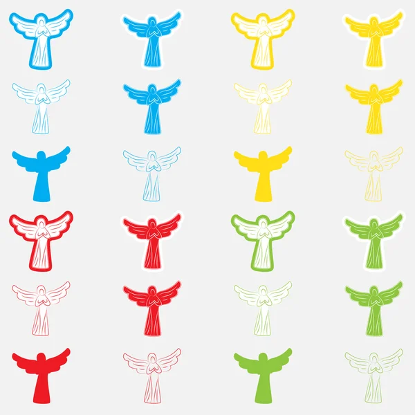 Conjunto de ángeles de diferentes colores para el diseño de cubiertas, impresión en tela o papel — Archivo Imágenes Vectoriales
