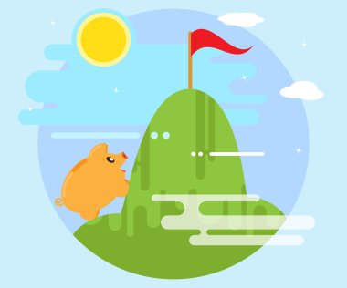 Mutlu domuz kumbara dağ fethetmek için zorlukların üstesinden. Hedefe ulaşmak. Başarı ve tanınma. Kar ve zenginlik için çalışma. Düz stil