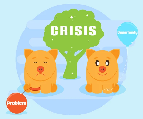 Crisis is the challenges and opportunities. Different attitudes to the crisis. Overcoming problems, achieving success. Positive attitude to the crisis. Flat style — Stock Vector