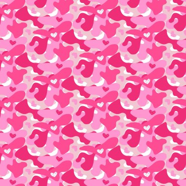Kırmızı kamuflaj kusursuz desen. Moda tasarımı için arka plan. Aşk, Sevgililer Günü teması. Vektör