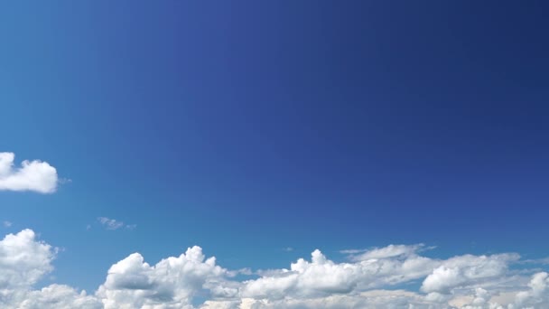 Apenas o céu azul do verão. Belo panorama do céu azul com nuvens brancas. Vista relaxante de nuvens transformadoras em movimento. Não há edifícios. Full HD Time Lapse — Vídeo de Stock