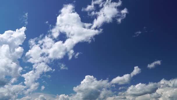 Sólo el cielo azul del verano. Hermoso panorama de cielo azul con nubes blancas. Vista relajante de nubes transformadoras en movimiento. No hay edificios. Full HD Time Lapse — Vídeo de stock