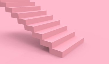 3D görüntüleme. modern boş yumuşak pembe renkli merdiven yukarı arka plan.