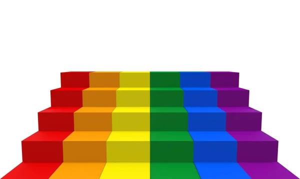 Görüntüleme Beyaz Fotokopi Duvarı Arka Planında Lgbt Gökkuşağı Renk Merdiveni — Stok fotoğraf