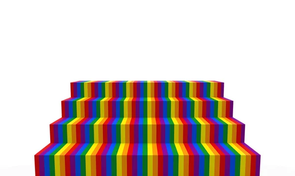 3Dレンダリング 白いコピースペースの壁の背景にあるLbt虹色の階段 — ストック写真
