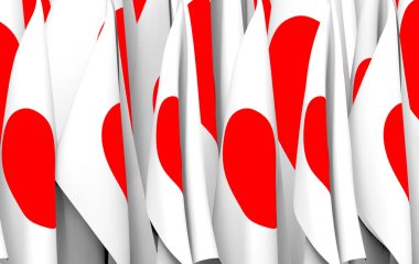 3D görüntüleme. JAPAN ulusal bayraklarını katlayan sıra duvar arkaplanı.