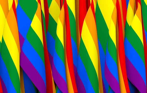 Återgivning Fällbar Hbtq Rainbow Flaggor Rad Vägg Bakgrund — Stockfoto