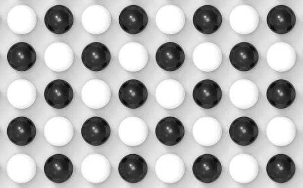 3d rendering. Black and white sphere ball as chess board wall background.