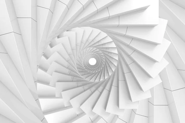 3D görüntüleme. Beyaz spiral merdiven arka planının süsleme sanatı.