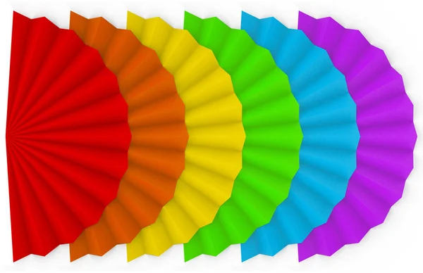 3D görüntüleme. lgbt gökkuşağı rengi beyaz duvar arkaplanındaki Fanfold kağıdı.