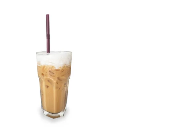 Ein Eiskaffee Glas Isoliert Auf Weißem Hintergrund — Stockfoto