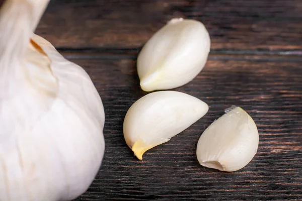 Garlic Cloves Head Close Wooden Background Close Macro Shoot — Stock Photo, Image