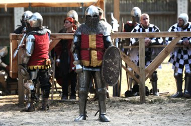 Brovary, Ukrayna - 13 Eylül 2020. Tarihsel Ortaçağ Savaş Festivali, Spur-Fest, Ukrayna, Brovary