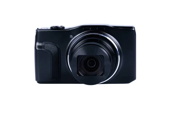Digitale Zwarte Compacte Camera Witte Achtergrond Geïsoleerd — Stockfoto