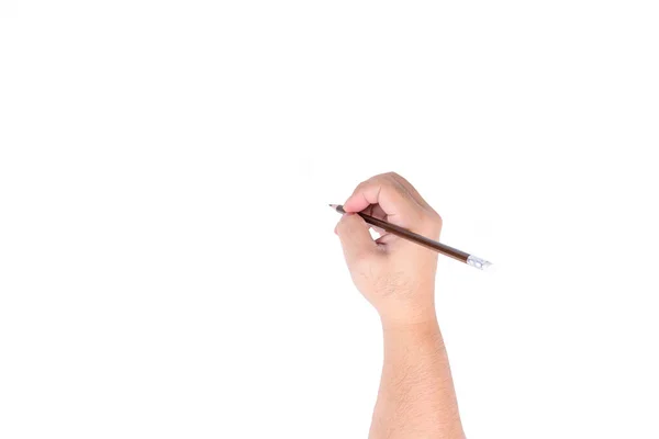 Рука Людини Тримає Олівець Щоб Написати Щось Білому Тлі Або — стокове фото