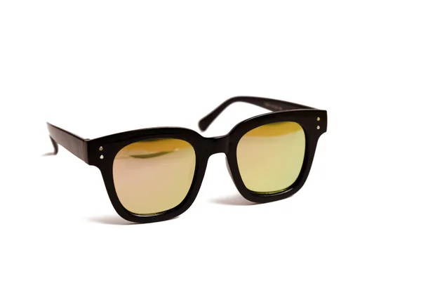 Black Sunglasses Yellow Lenses Isolated White Background — Stock Photo, Image