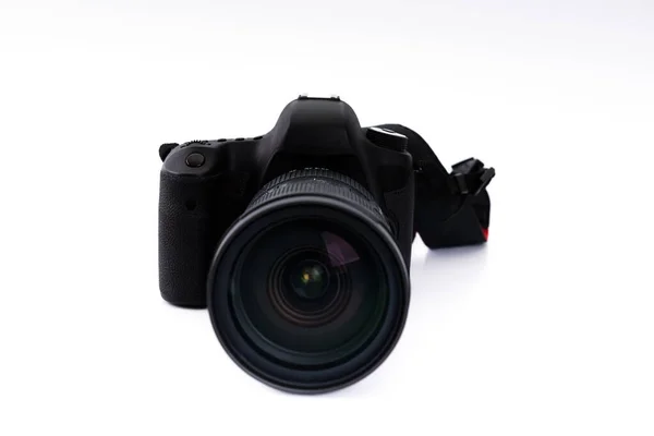 Zwart Dslr Camera Geïsoleerd Witte Achtergrond — Stockfoto