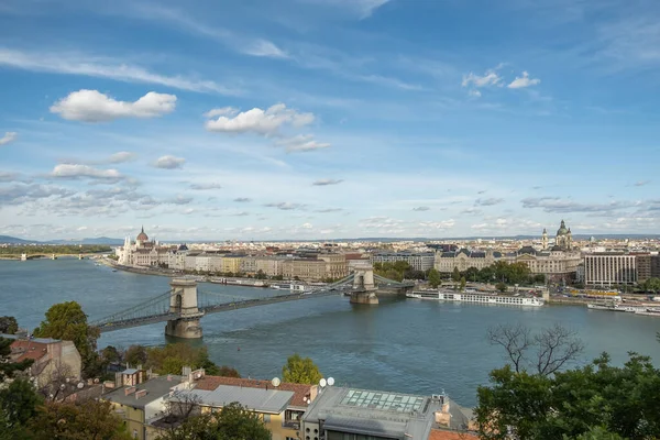 Budapeszt Węgry Października 2019 Widok Lotu Ptaka Dunaj Most Łańcuchowy — Zdjęcie stockowe