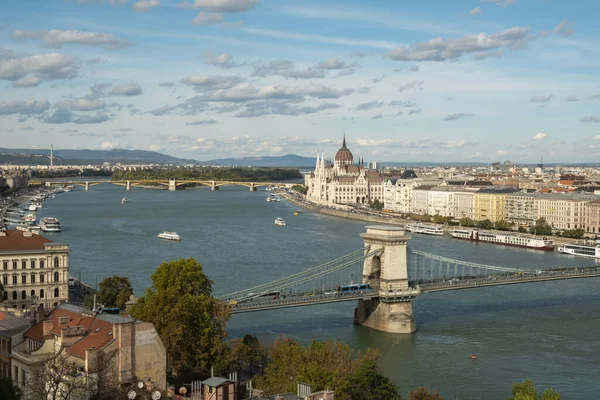 Будапешт Венгрия Октября 2019 Года Вид Будапешт Воздуха Цепного Моста — стоковое фото