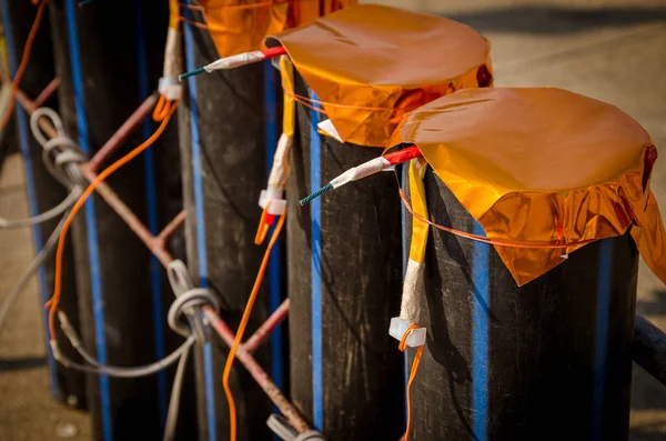 Preparation Firework Show Tubes Filled Gunpowder Electric Wire Ground — Fotografia de Stock