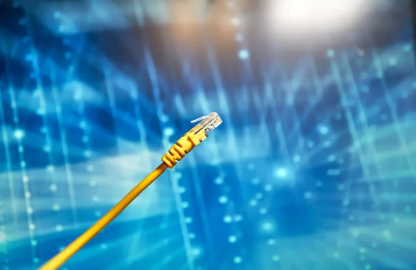 Yellow Network Cable Connector Blue Background — Stock Photo, Image