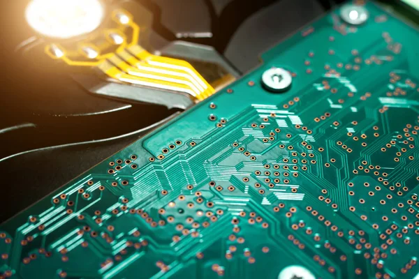 Hard Disk Circuit Board Close Macro Photo — Stock Photo, Image