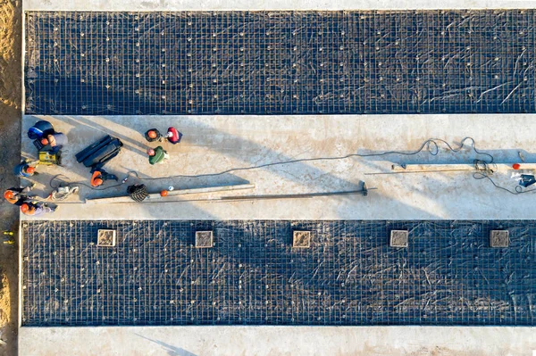 Travaux Construction Mise Place Fondations Béton Vue Aérienne — Photo