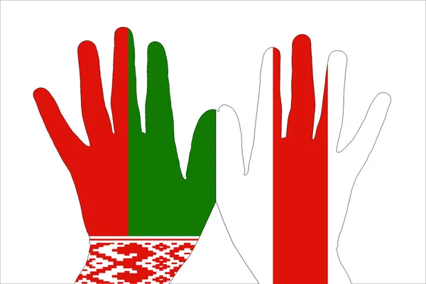 Силуети Рук Національним Білоруським Прапором Опозиційним Прапором — стокове фото