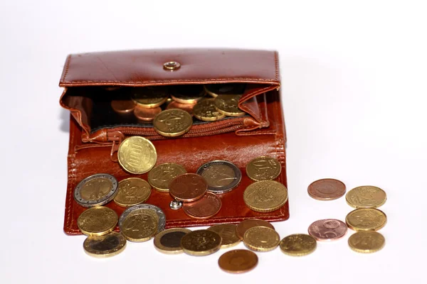 Open purse with euro coins — Stock Photo, Image