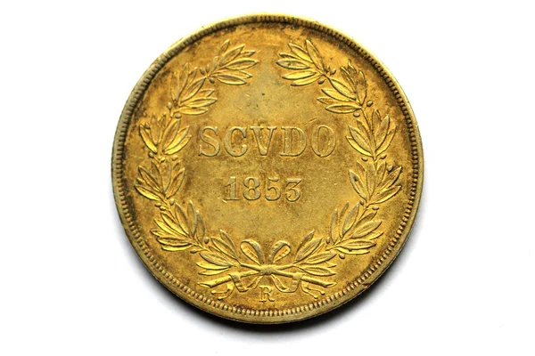 Sito posteriore delle monete d'oro di Pivs IX Pont 1853 Immagine Stock