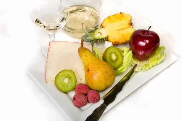 Frukt, ost och vin — Stockfoto