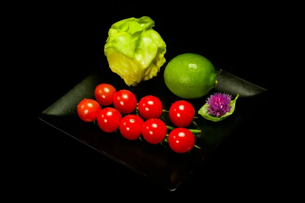 Lettuce, lime, basil  and tomato — Stock Photo, Image