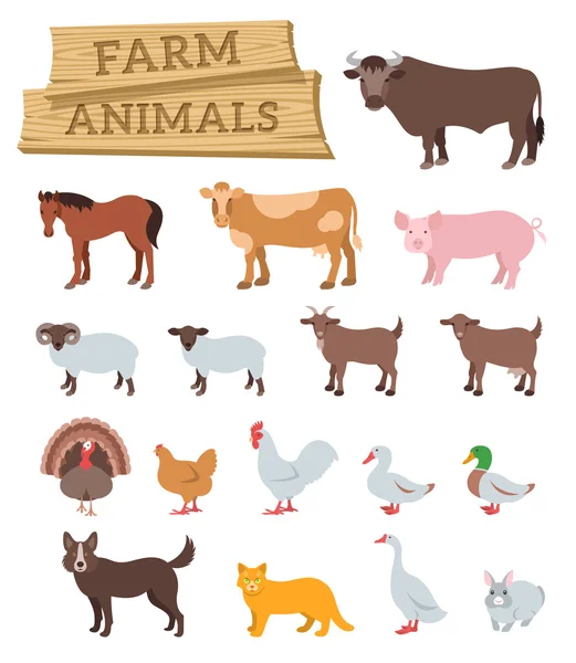 Animales de granja domésticos iconos vector plano — Vector de stock