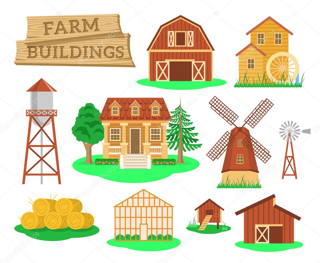 Farm buildings and constructions flat infographic elements