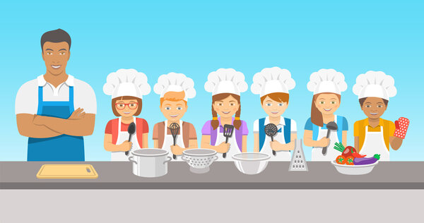 Kids cooking class flat illustration