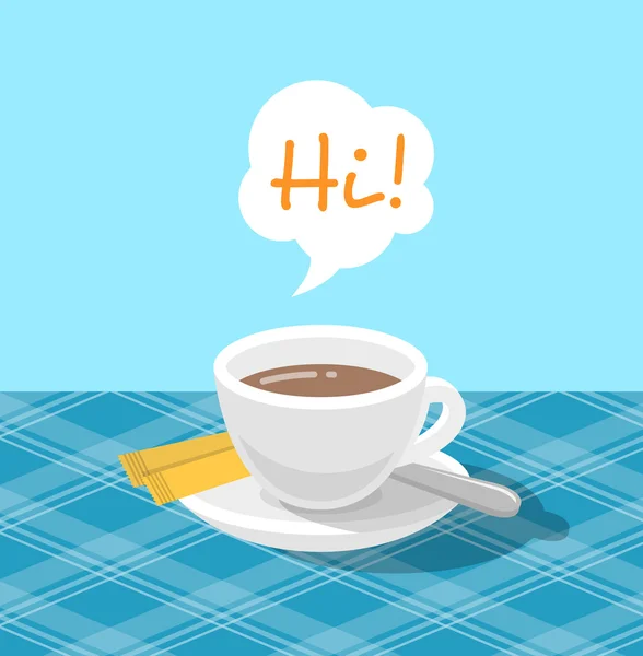 Ploché styl kávy šálek s cukrem paketů — Stockový vektor