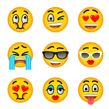 Gülen yüz emoji düz vector Icons set